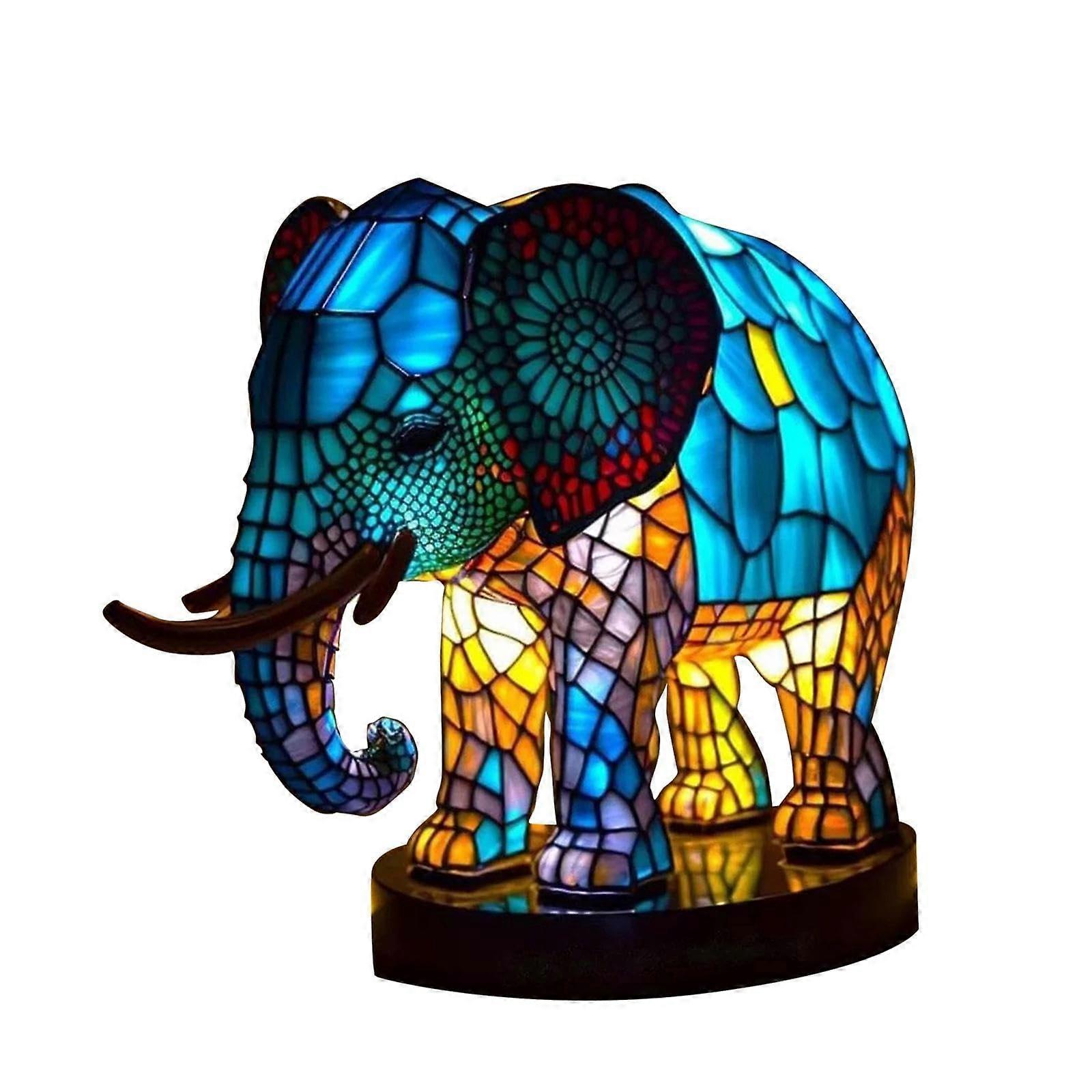 Animal Table Lamp, Stained Resin Table Lamp, Sturdy Base, Handmade Desk Lamp, Night Light for Farmhouse, Restaurant, Elephant