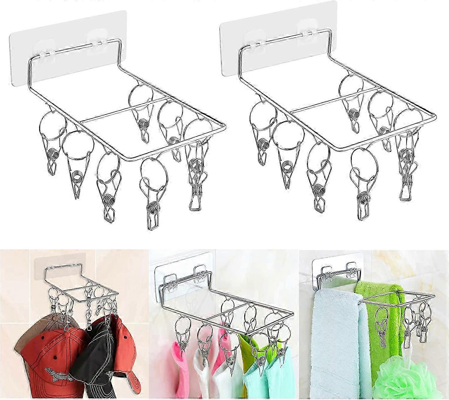 2 pcs Adhesive Hooks with Clips(Rectangle-8 Peg)
