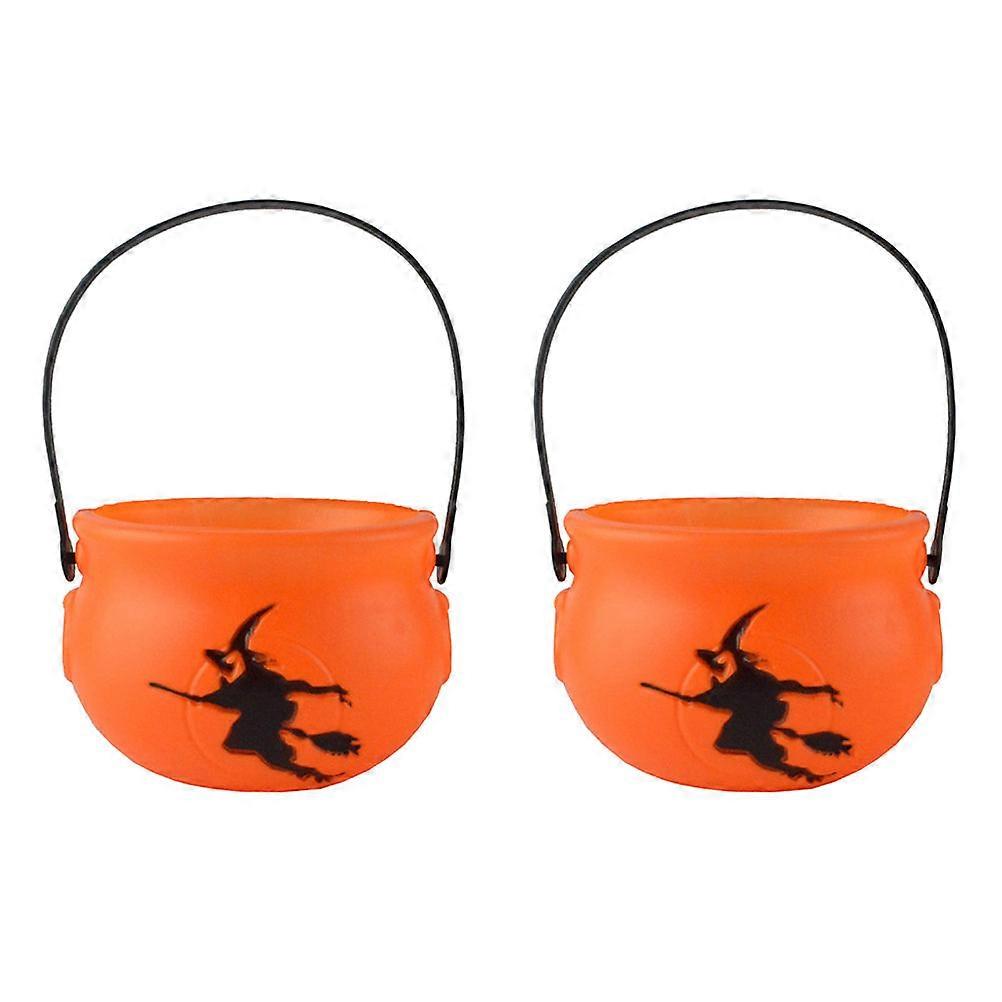 Halloween Candy Buckets Orange Pumpkin Props with Witch Design for