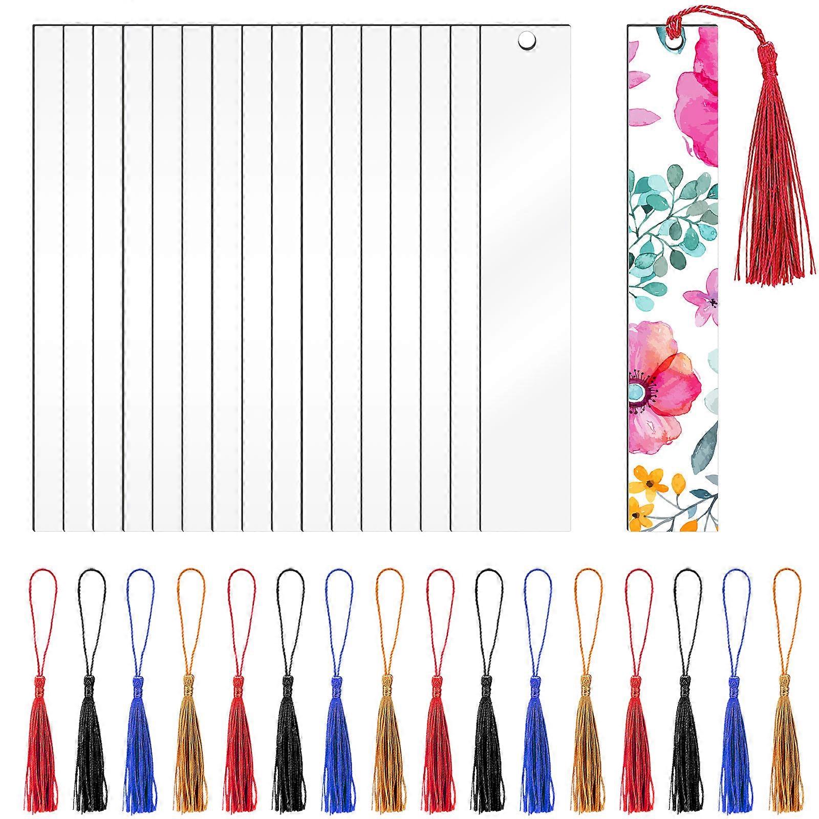 40pcs Clear Acrylic Bookmarks with Random Tassels – DIY Craft Blanks for Book Tags, Smooth Edges, Easy Use & Enhanced Reading Experience