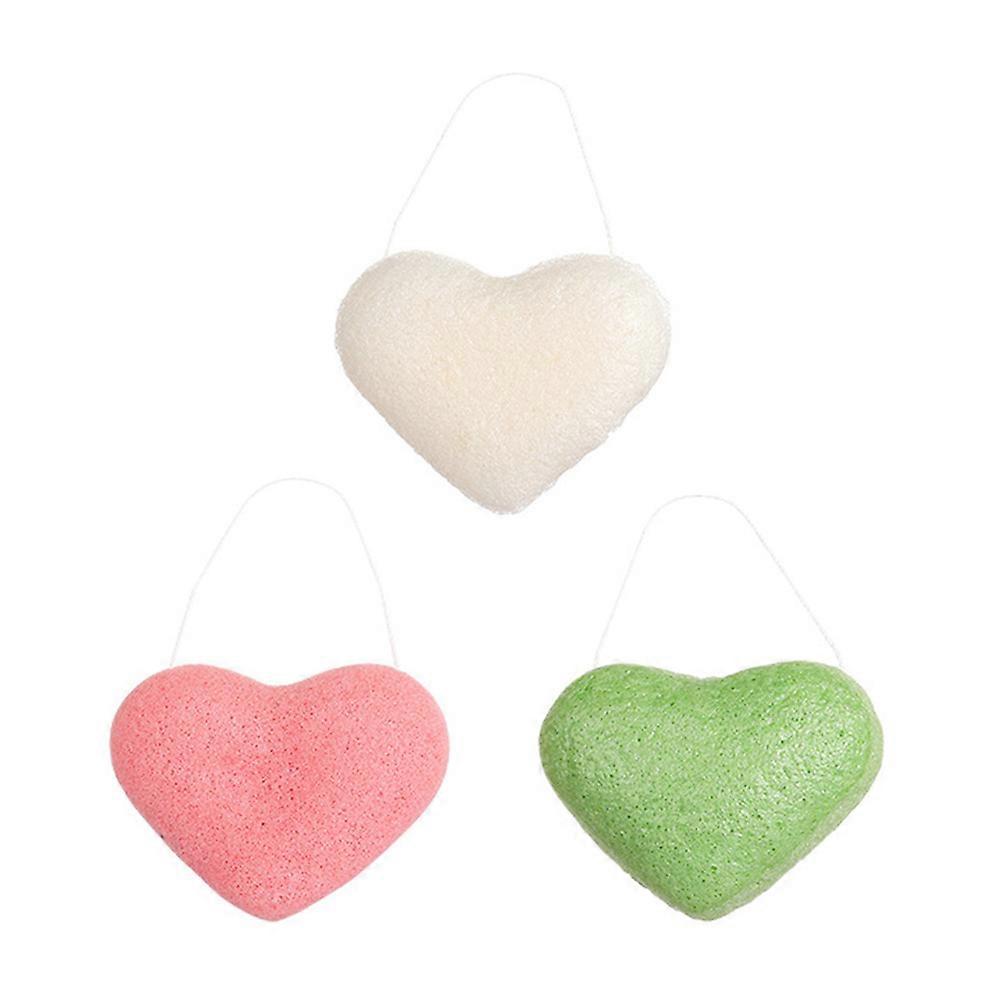 Heart Shaped Facial Cleansing Sponge for Home Use Assorted Color PVA Material Gently Exfoliates Skin 3Pcs