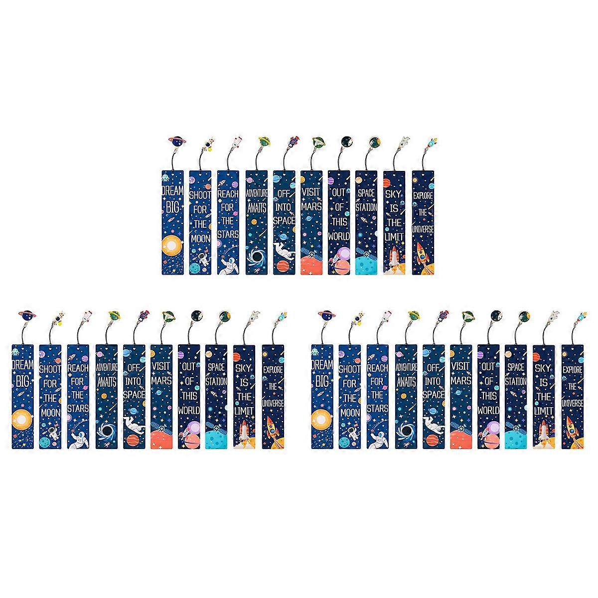 10PCS Space Ship Theme Bookmarks with Metal Charms Planet