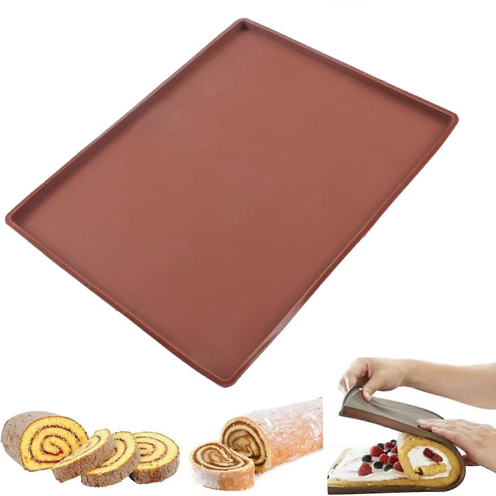 Silicone Baking Mat, 40 x 30 x 1 cm, Permanent Baking Mat for Drum Type Fruit Dryer, with Edges, Reusable, NonStick Coated Food Drying Tray (Brown)