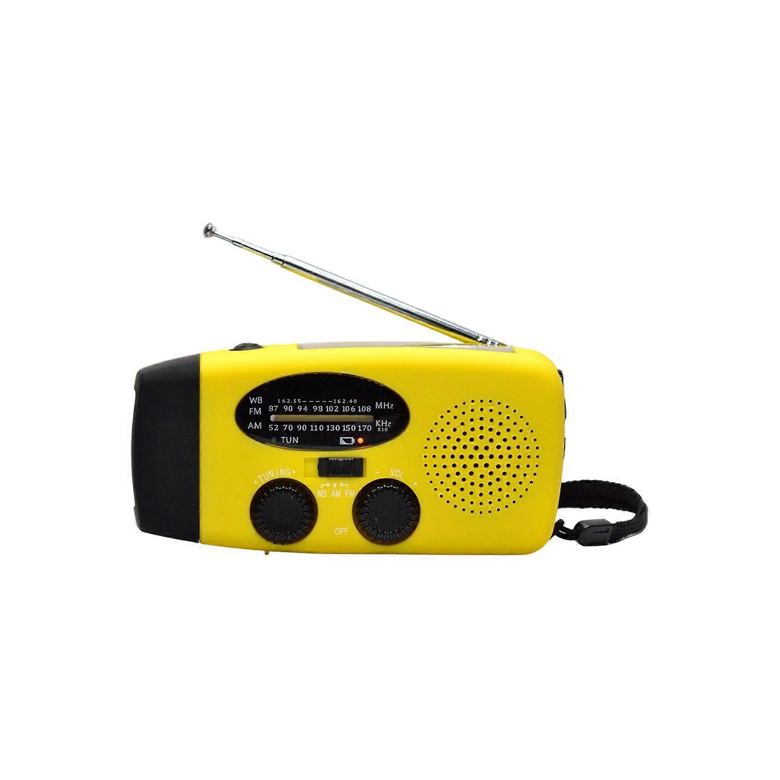 Hand Cranked Radio with LED Flashlight for Emergency AM FM NOAA Portable Weather Radio 2000mAh Power Supply for Camping yellow