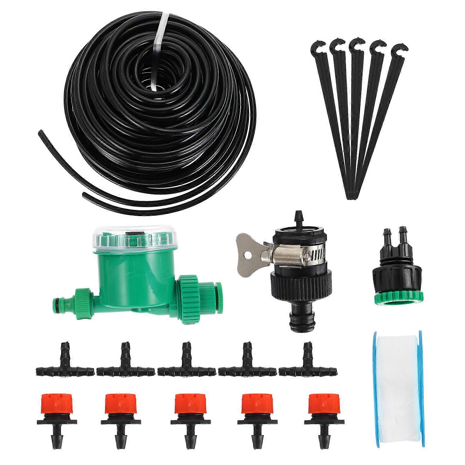 Garden Irrigation Kit 25m Water Hose Timer Control Drippers Atomization Cooling Homeowners 1 Set
