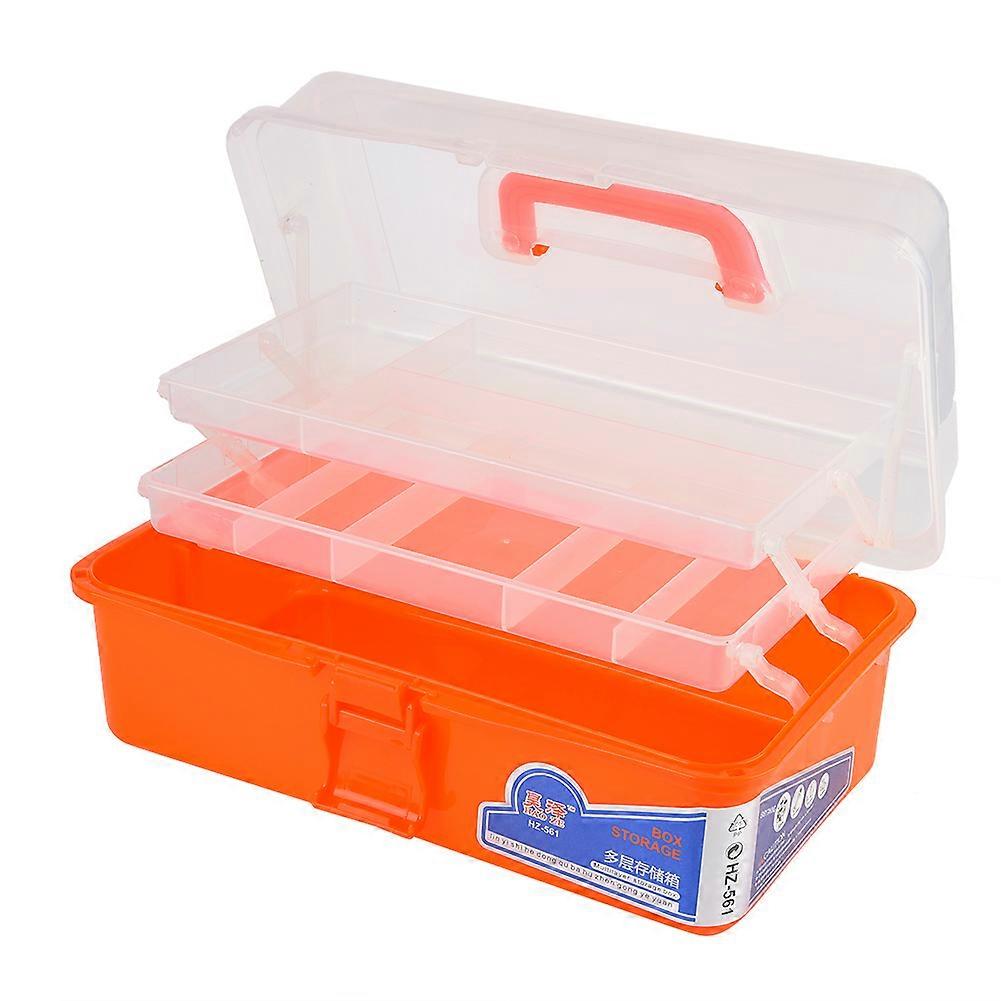 Three layer Translucent Storage Box Multifunction Organizer Container (Translucent Orange)