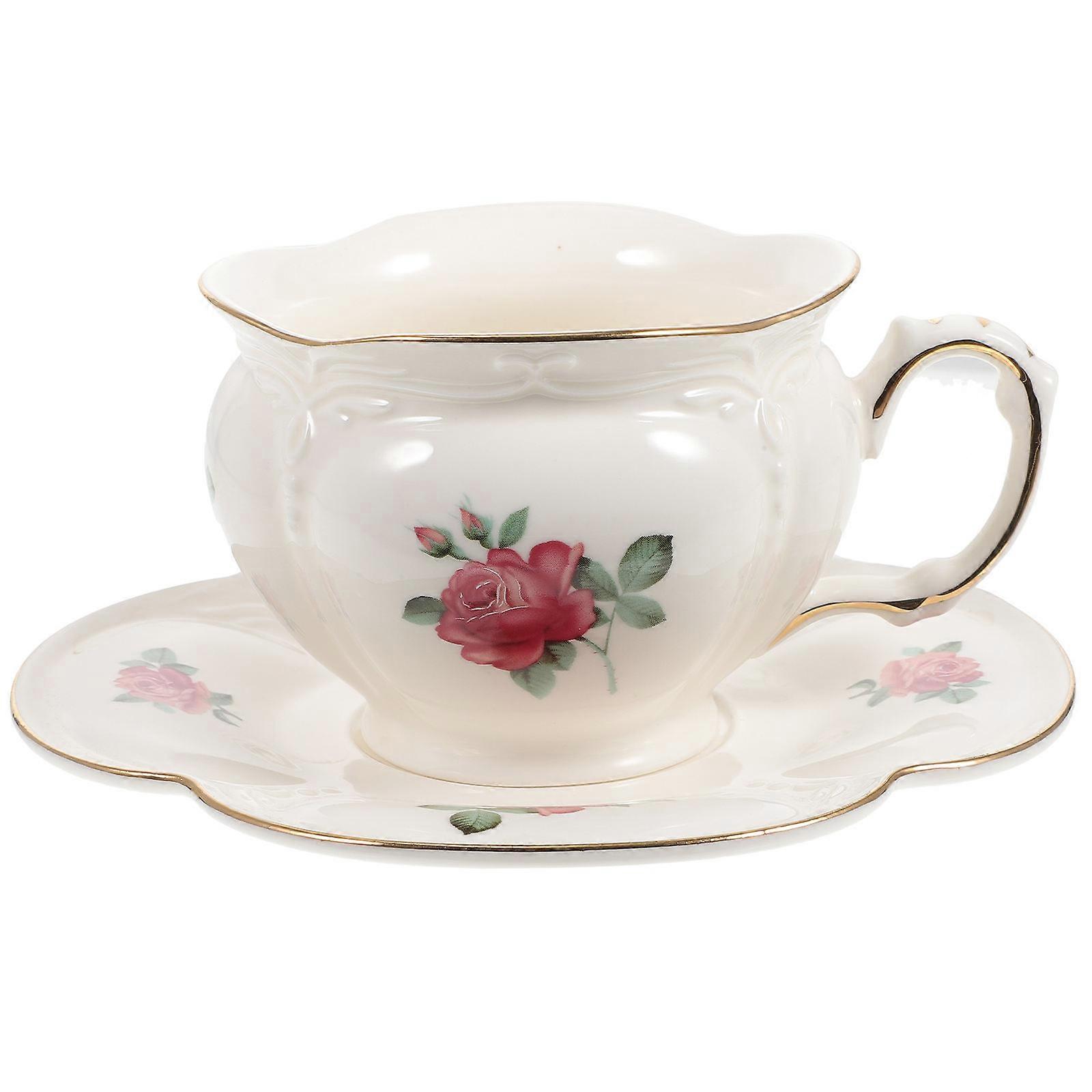 Teacup With Saucer Elegant Design Restaurant Use Ivory Ceramic 12x9.4x7cm 1Set