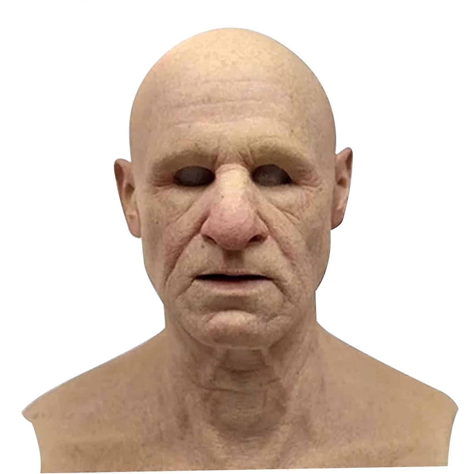 Halloween Masks For Adults Realistic Barehead Old Man Latex Full-Face Scary Mask One Size