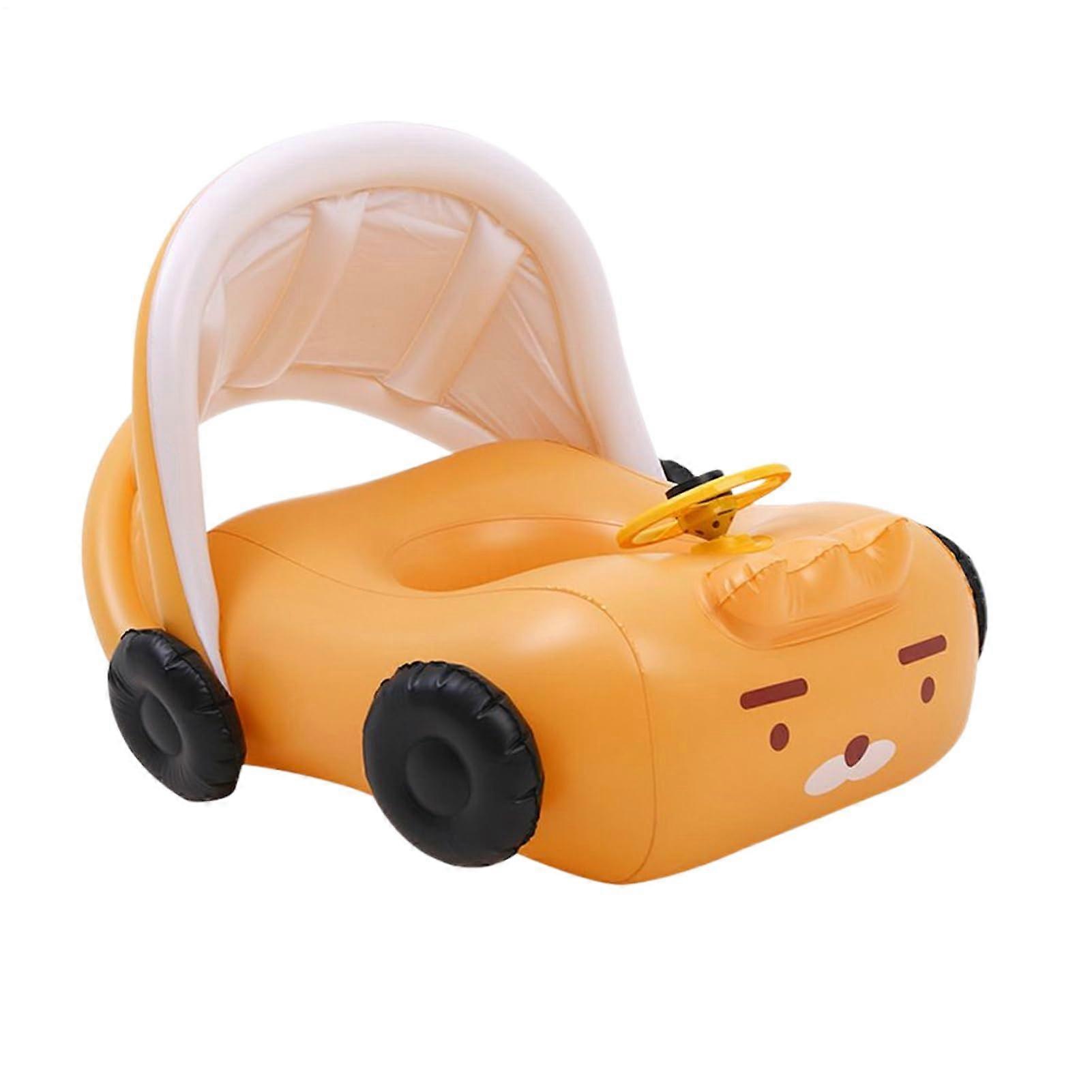 Car Float Pool With Sunshade, 4.33-Inch PVC Size, Cartoon Vehicle Style Pool Toy For Pools, Beach, Parties, Pink Yellow