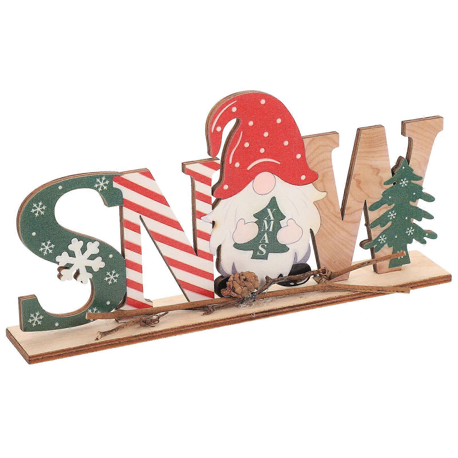 Office Desktop Decoration Xmas Decorative Craft Home Desktop Ornament Scene Layout Adornment Multi-colored Wood 19.9x3.4x10cm 1Pcs