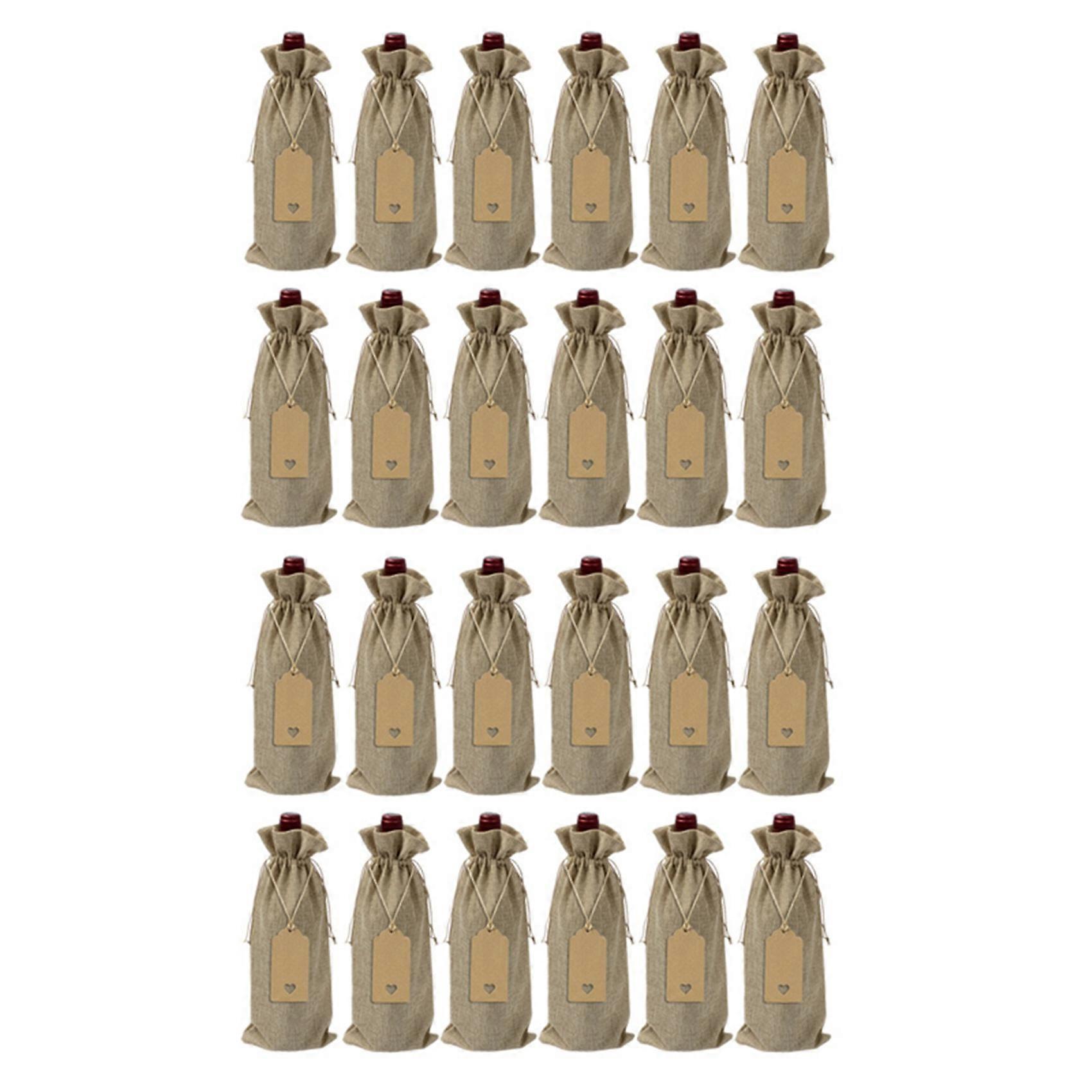 24Pieces Burlap Wine Bags Wine Bottle Bags with Drawstrings Reusable Bags with Tags for Party Birthd