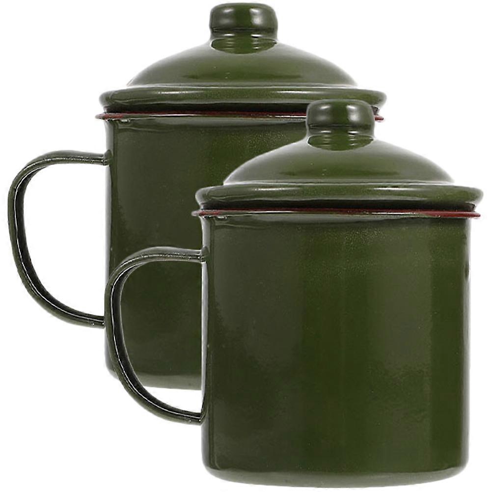 Retro Enamel Camping Cups with Lids – Durable Vintage Style Mugs for Home, Outdoor, and Travel Use – Easy to Clean and Store