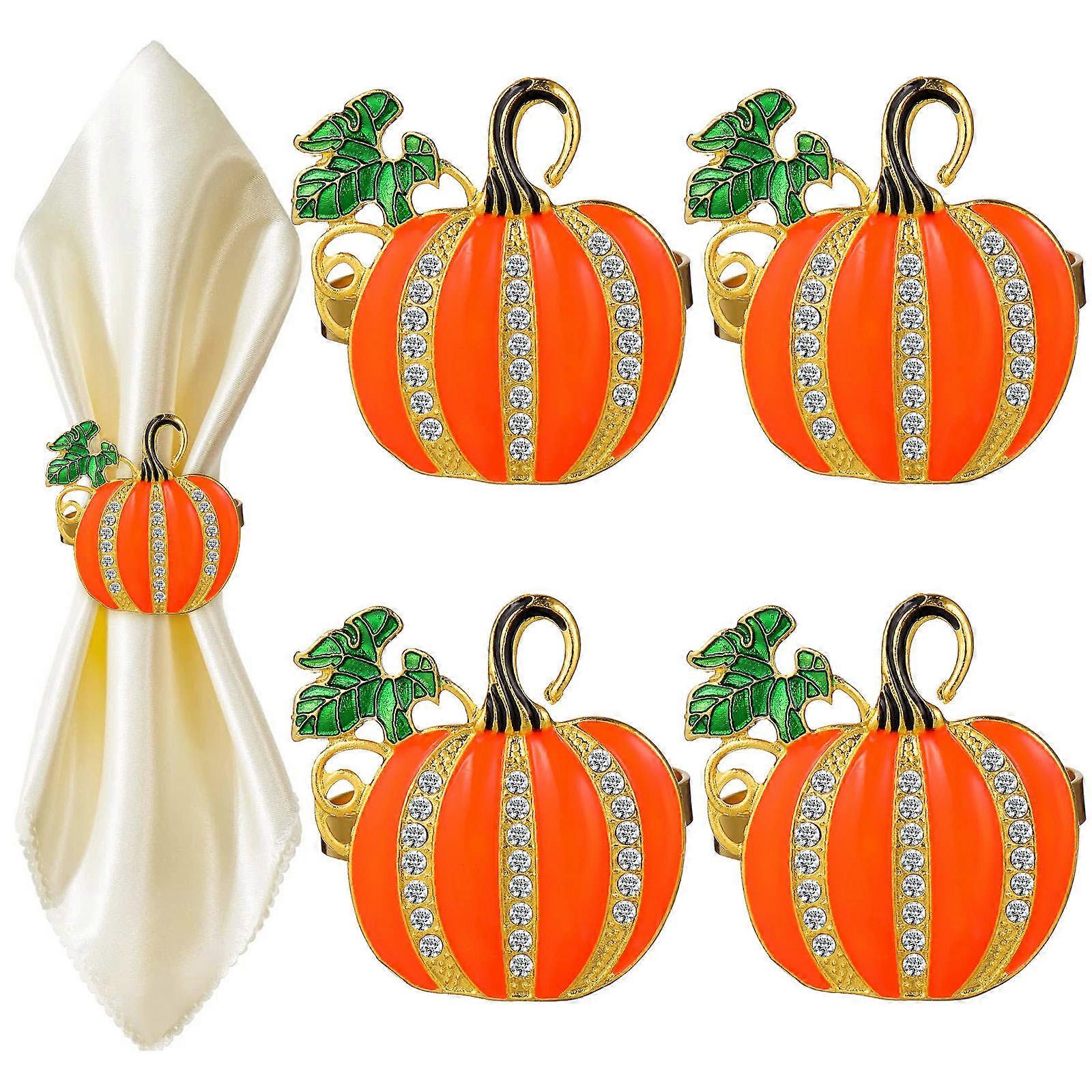 Pumpkin Shaped Napkin Rings – Decorative Harvest Festival Buckles for Thanksgiving Party Table Setting – Easy to Clean, Elegant Orange and Faux Gold