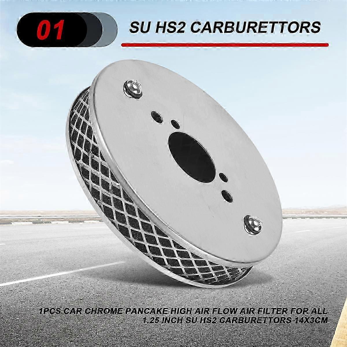 2PCS Car Chrome Pancake High Air Flow Air Filter 14x3cm For All 1.25 inch SU HS2 Carburettors