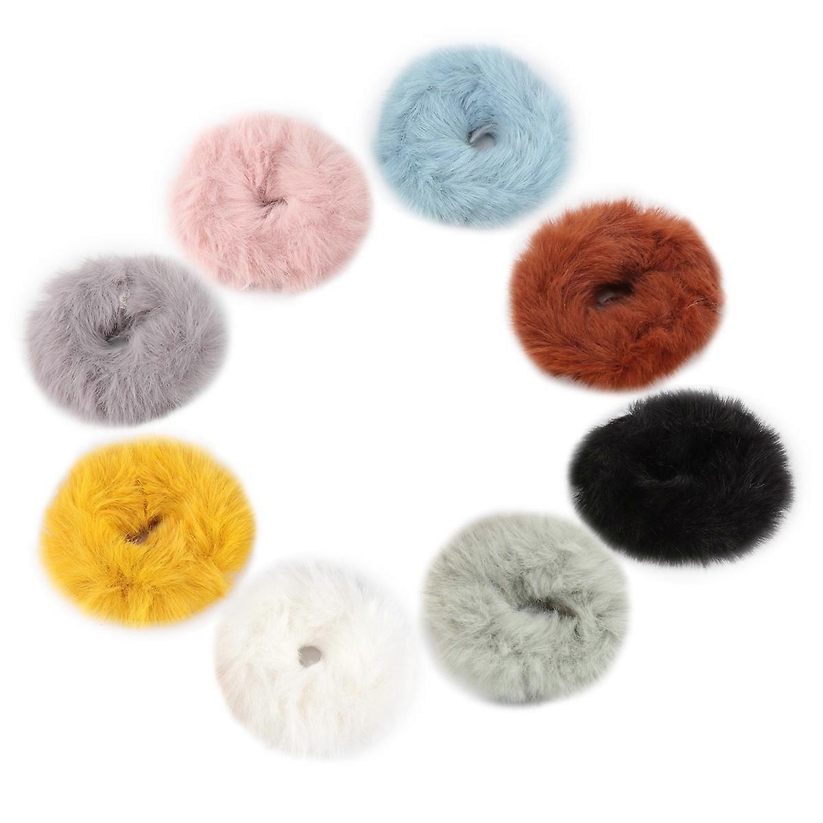 8Pcs Plush Hair Ties Soft Solid Color Rubber Bands Ponytail Holders for Autumn Winter