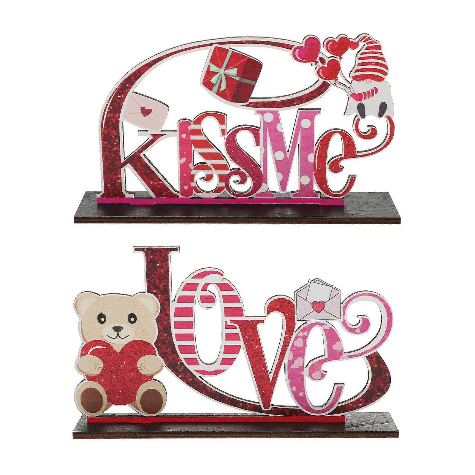Red Valentine's Day Decor Adornment with Wood Craft Theme for Party Scene Synthetic Material 2Pcs