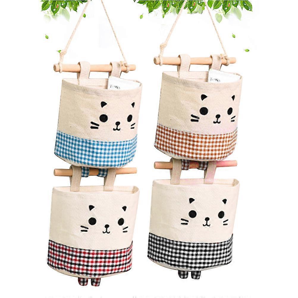 Cotton Thread Wall Bag with Wooden Stick for Storage Use Assorted Pieces