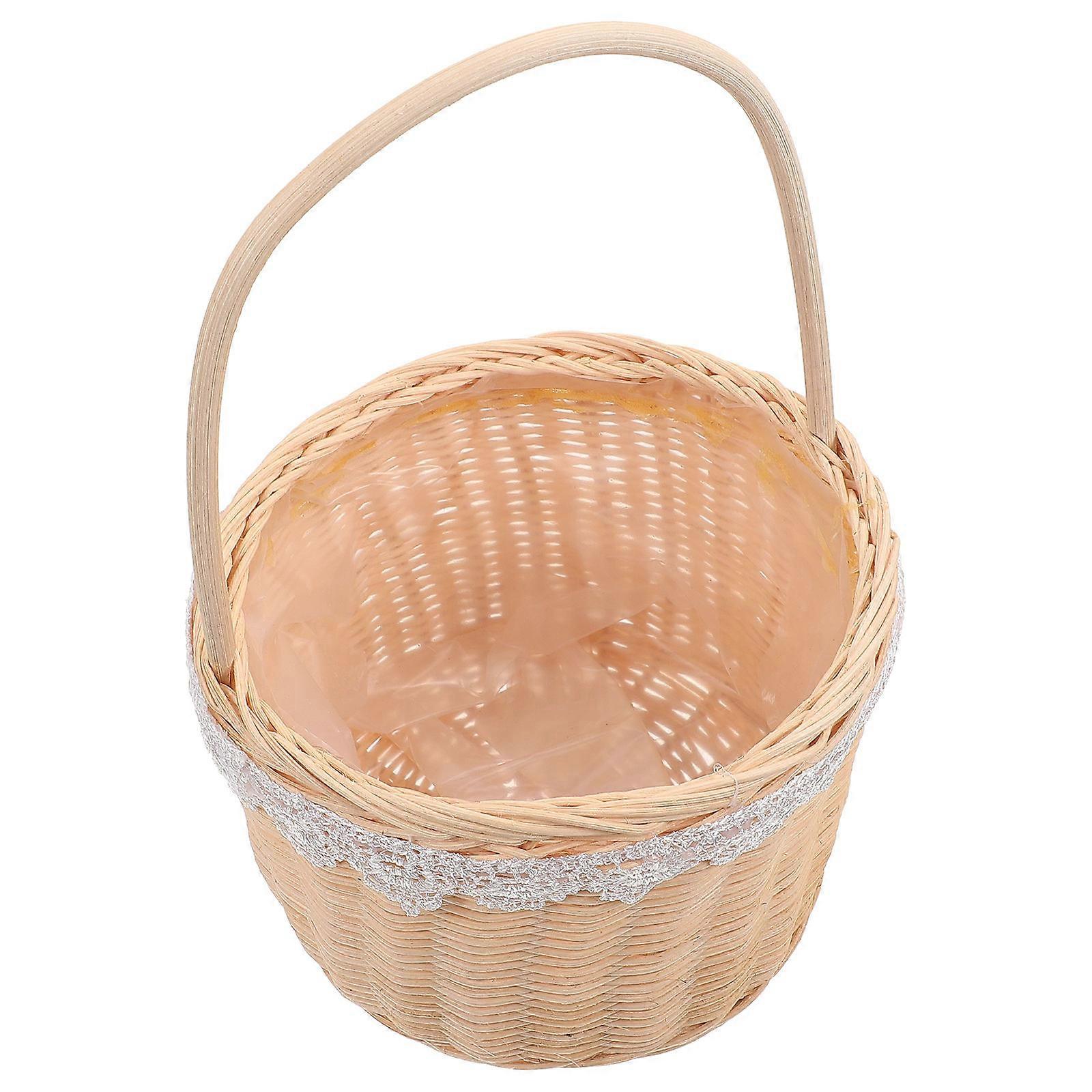 Handwoven Natural Wicker Flower Basket with Handle – Multi Use Storage for Picnic, Vegetable Picking & Home Decor – Rustic Round Design for Farmhouse