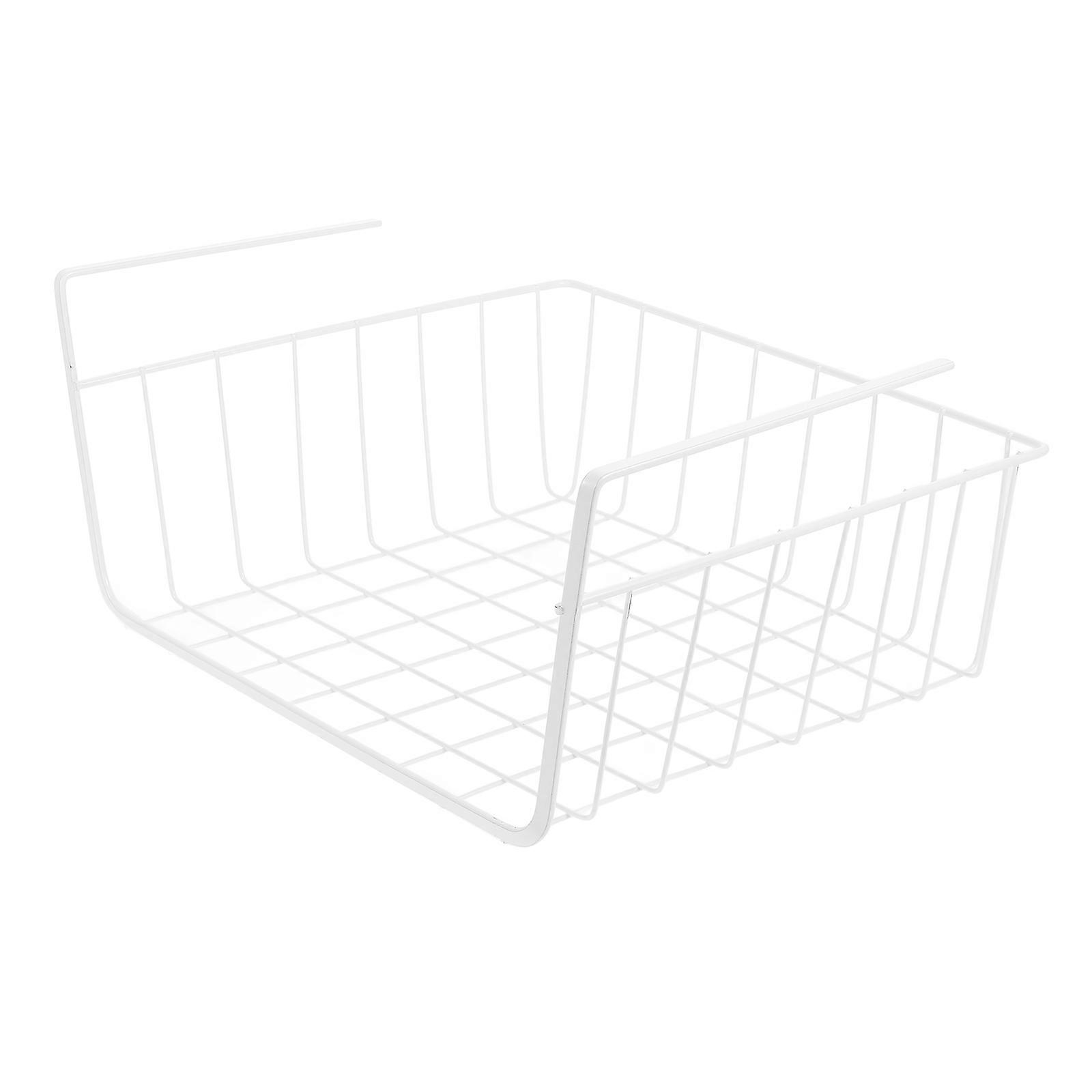 Adjustable Under Shelf Storage Basket For Desk Bookshelf Use In White Iron Metal Designed For Homeowners And Organizers 1Pcs