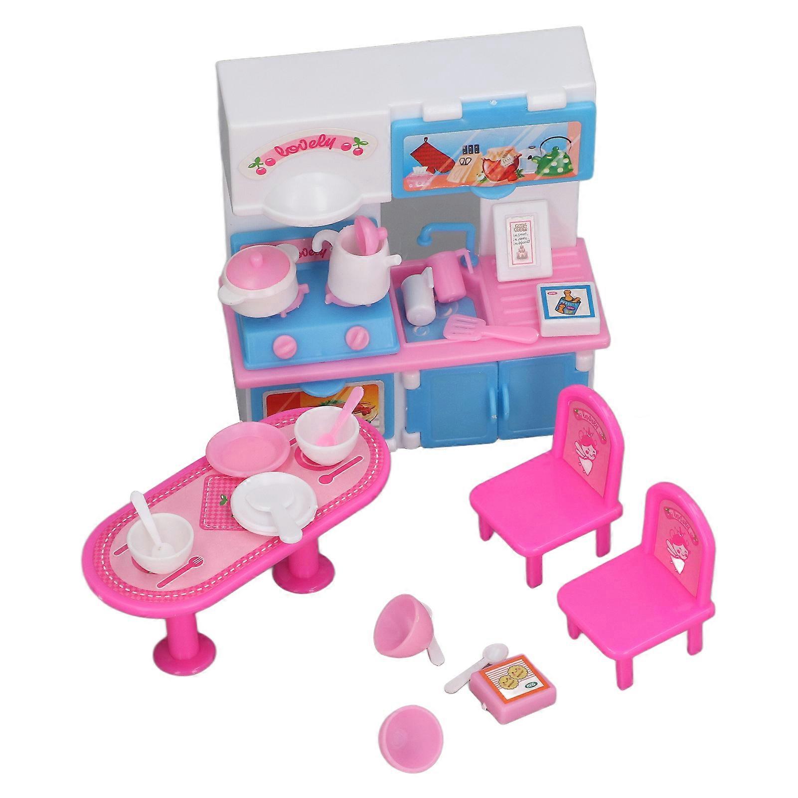 Simulation Kitchen Set Educational Mini Plastic Cooktop Table Tableware Toy for Pretend Play Dollhouse 