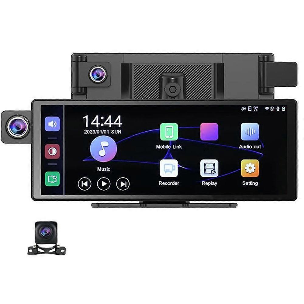 TKdaddy R5026 2K à l’avant + 1080P à l’arrière Double objectif 10,26 pouces compatible Bluetooth CarPlay Car Dash Cam AHD Caméra AHD avec 2 supports