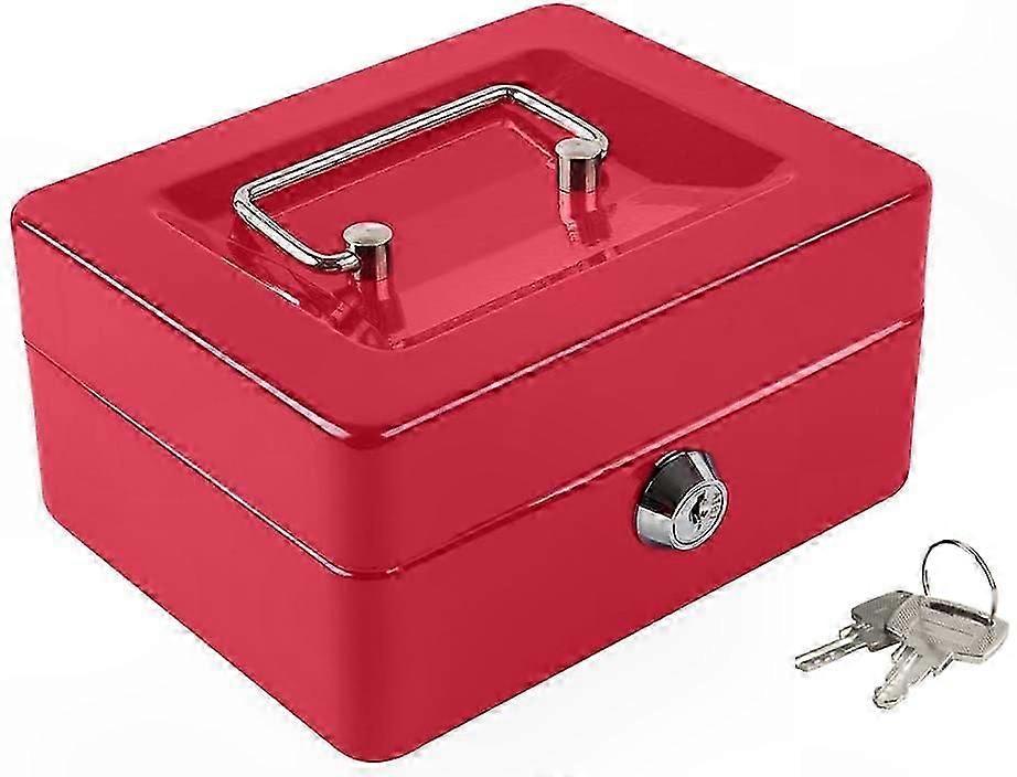 Small Cash Box with Tray, Key Lock Safe Drawer, 5.91"x4.72"x3.15", Red