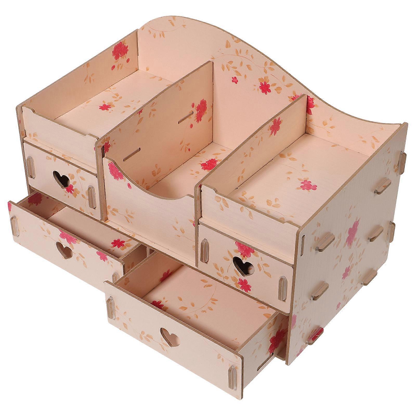 Pink Multipurpose Storage Box with Drawer Type Design for Organizing Makeup and Daily Necessities on Desk