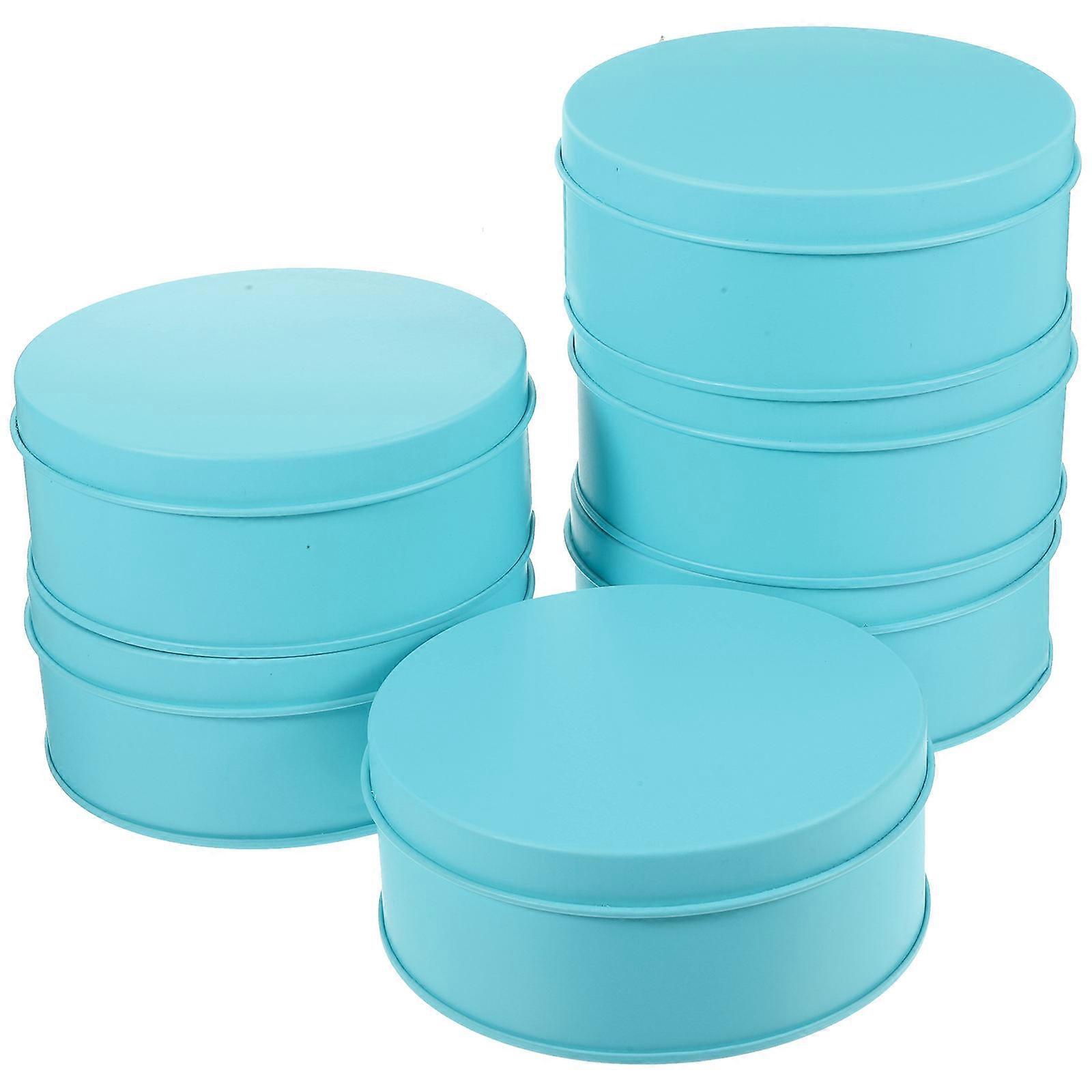 Cookie Tins Round Baking Cake Tins Gift Giving Storage Container Sky-Blue 6Pcs