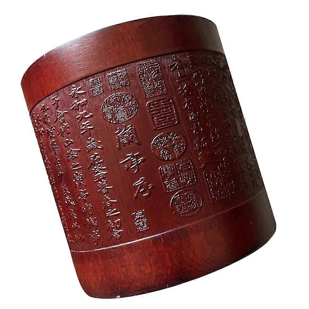 Chic Chinese Style Bamboo Pen Holder with Carved Design for Desk Organization – Unique Decorative Container for Makeup and Stationery