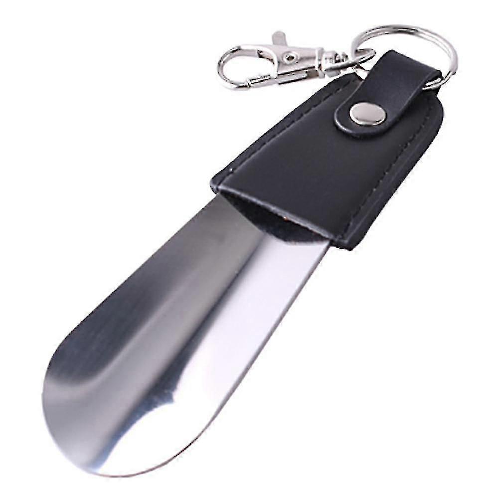 Portable Folding Metal Shoehorn With Key Ring-black
