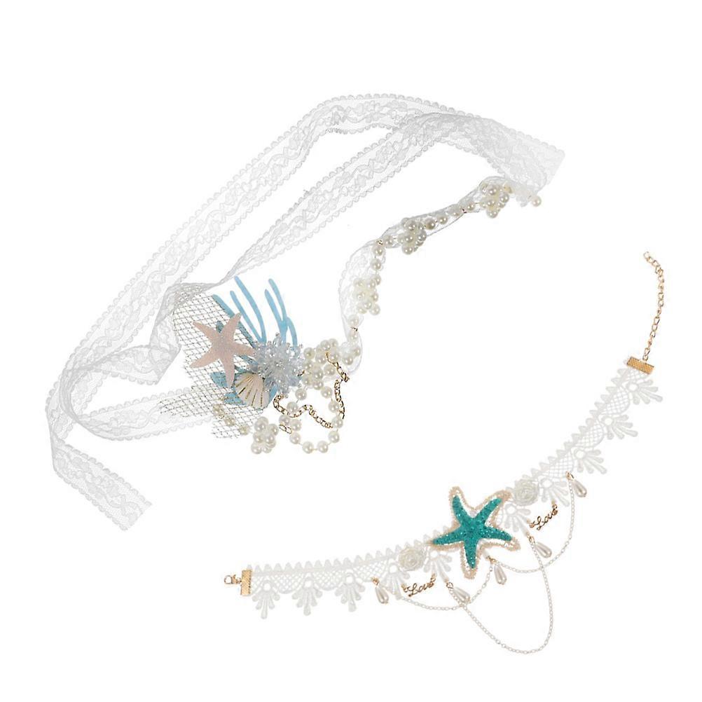 Unique Seashell Headpiece Performance Costume Play Items Multi Material 2Set