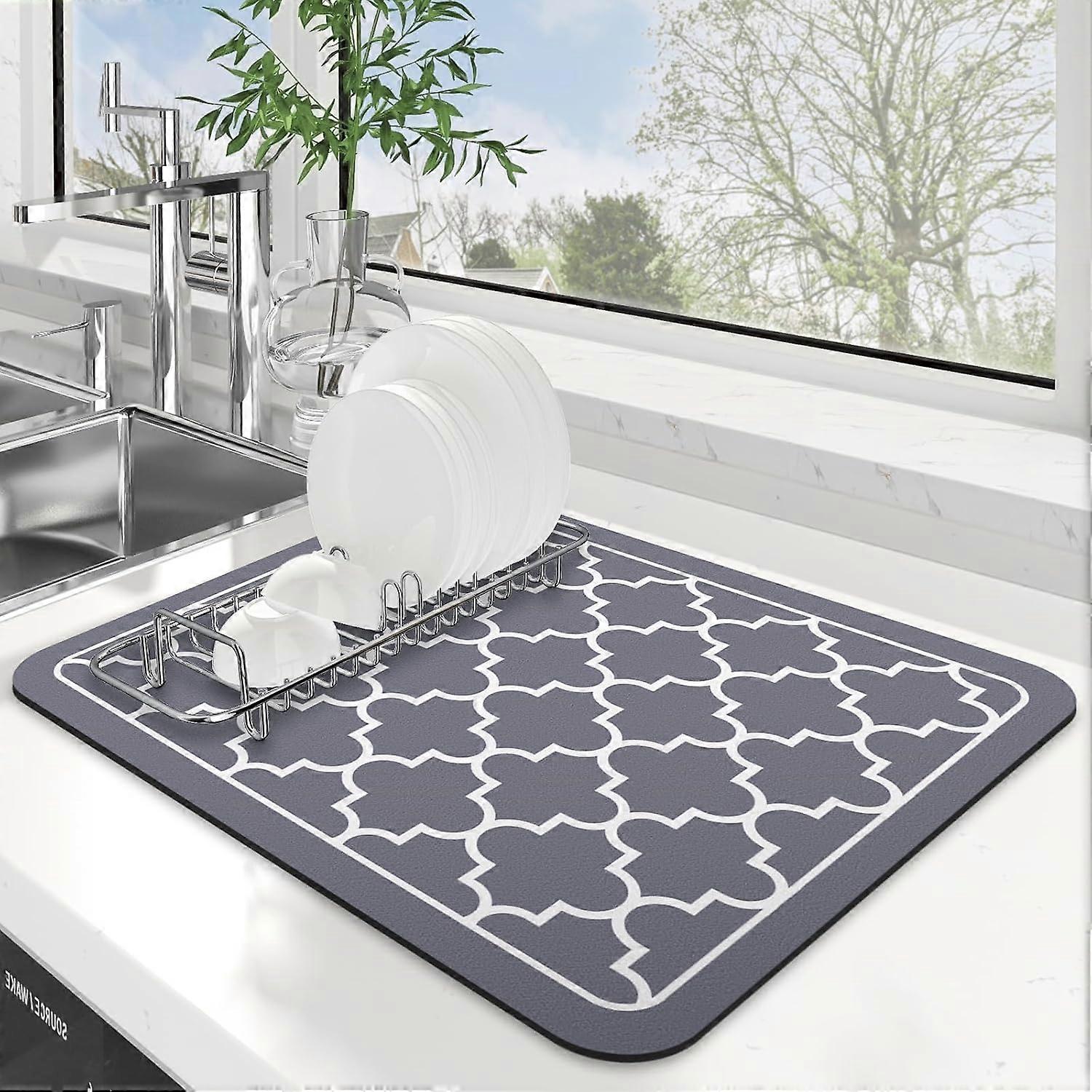 Stylish Grey Dish Drying Mat Super Absorbent Drying Mat
