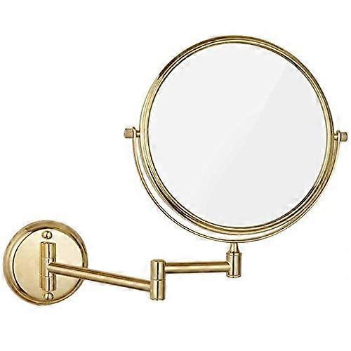 Wall-Mounted Make-Up Mirror 8 Inch Brass Double-Sided 3x Magnifying Round Mirror Rose Gold 360° Rotating Foldable