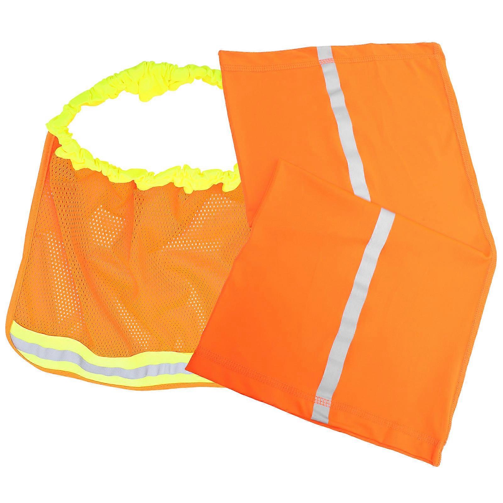 Hard Hat Sun Visor with Neck Shield Made of Polyester for Outdoor Use Orange Reflective 1 Set