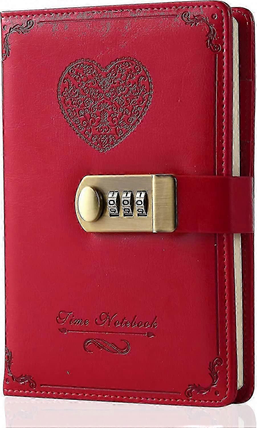 Locking Diary for Girls - Leather Password Journal with Combination Lock, Cute Secret Notebook for Women Adults, B6 Size 5.3x7.8 Inch