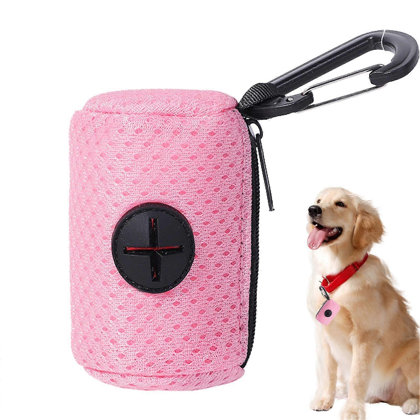 Poop Bag Dispenser Mesh Fabric Attachment With Zipper Hangable Pink Large Capacity Dog Bag Dispenser For Training And Running
