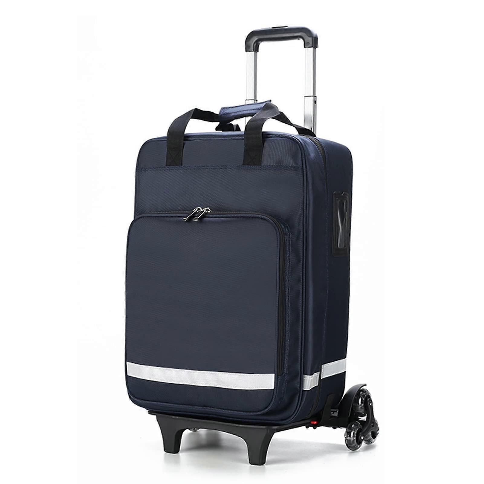 First Aid Kit Bag On Wheels With Detachable Trolley Removable Dividers For Home Visits, Doctors, Nursing Students