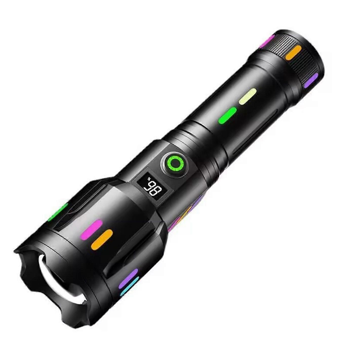 Rechargeable LED Hand Torch, Emergency Flashlight with Battery Indicator(Black)
