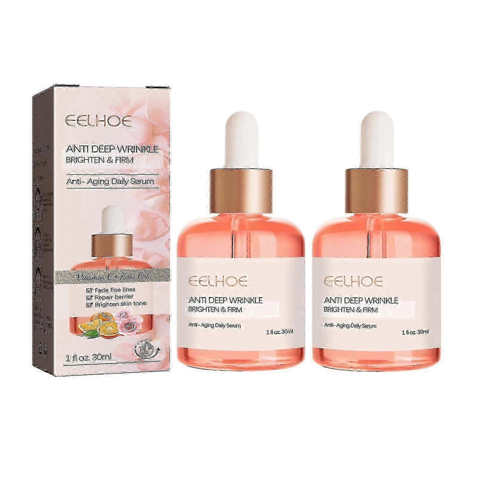 Eelhoe - 2 יחידות ויטמין C שמן ורדים לשיפור גוון עור, מוצקות ועור, נגד קמטים עמוקים, הבהרה ומיצוק, סרום יומי אנטי אייג'ינג
