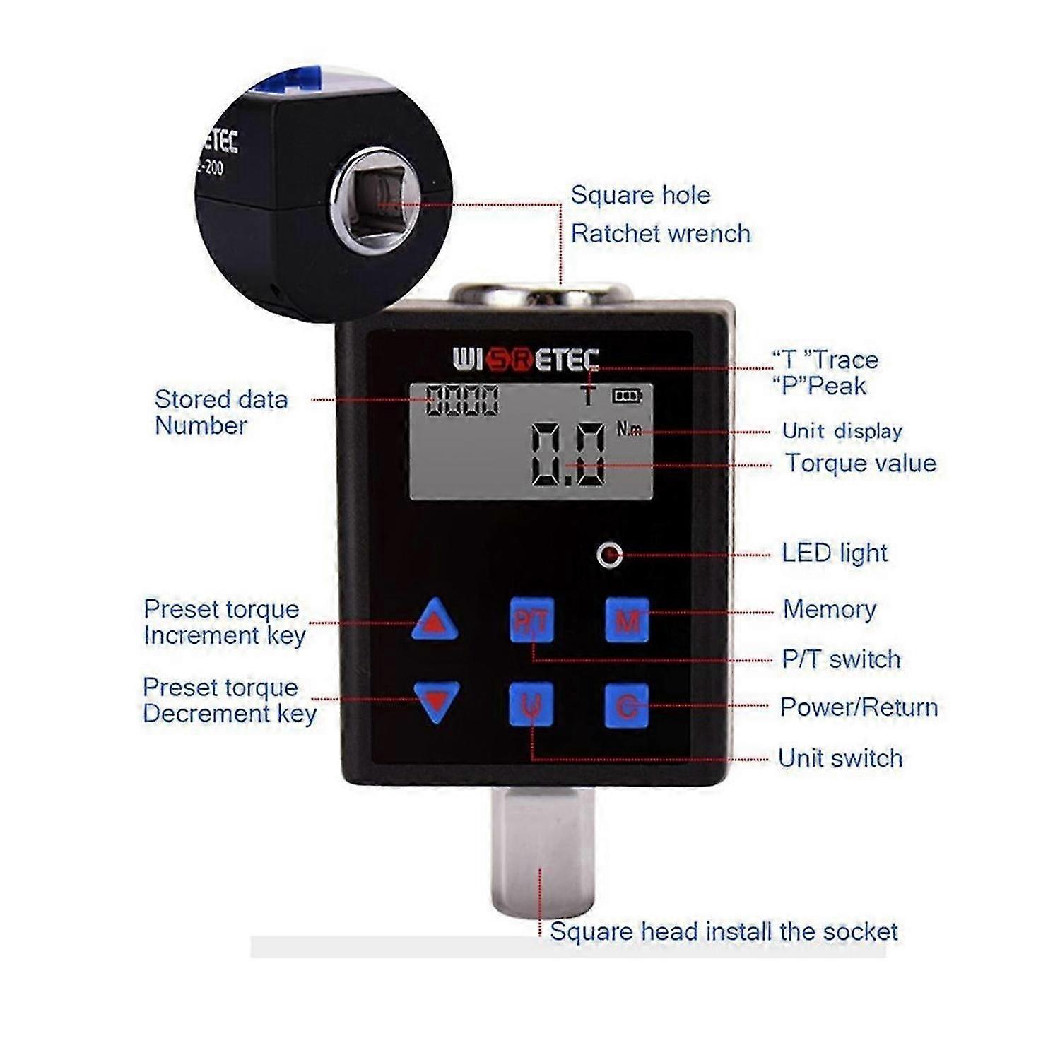 Digital Torque Meter Digital Backlight Display Two-Ways Measurement Two Working Modes Adjustable TQA2-340