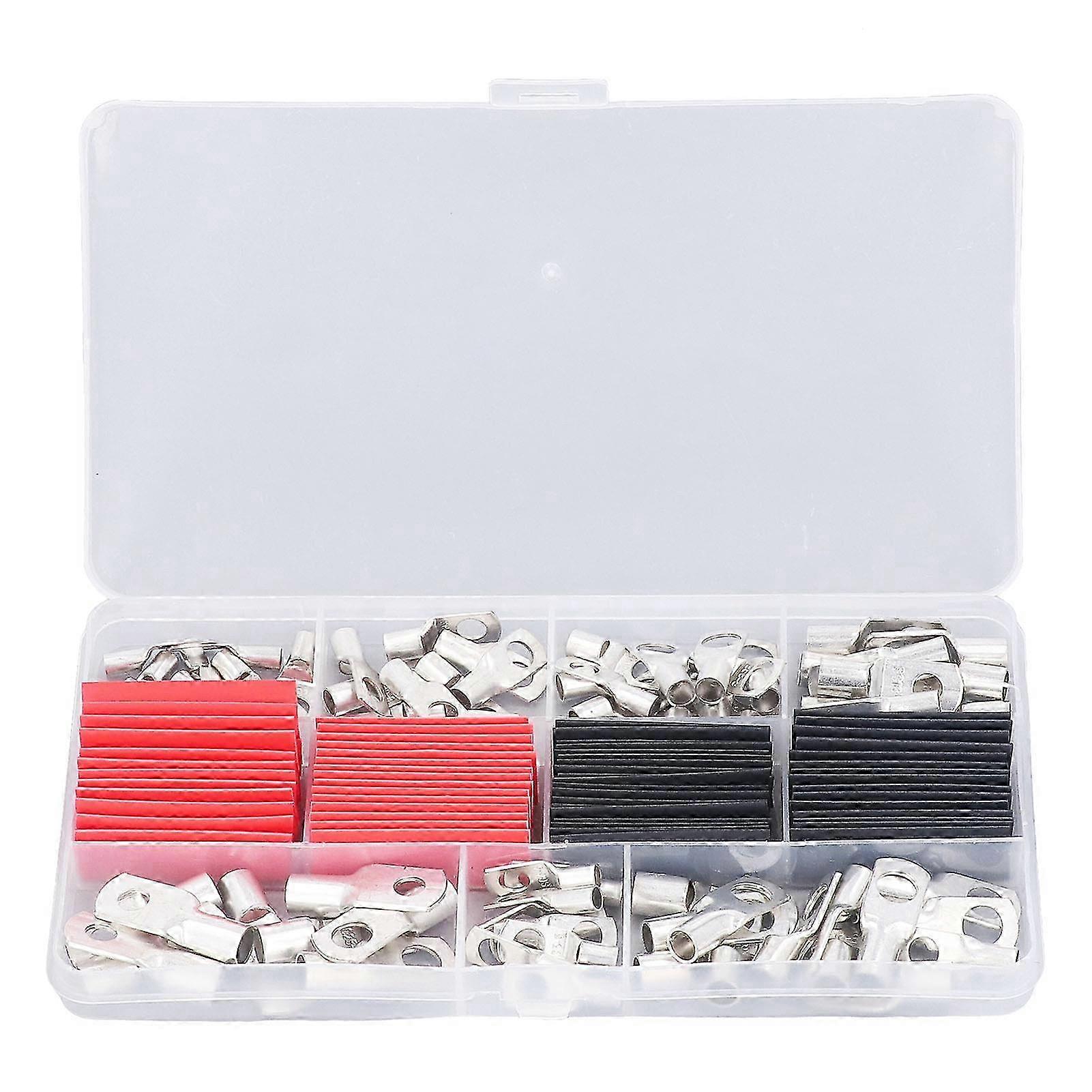 140Pcs Wire Lug Red Copper Battery Welding Cable Bare Eyelet Ring End Terminal Connector with Heat Shrink Tubing 2025