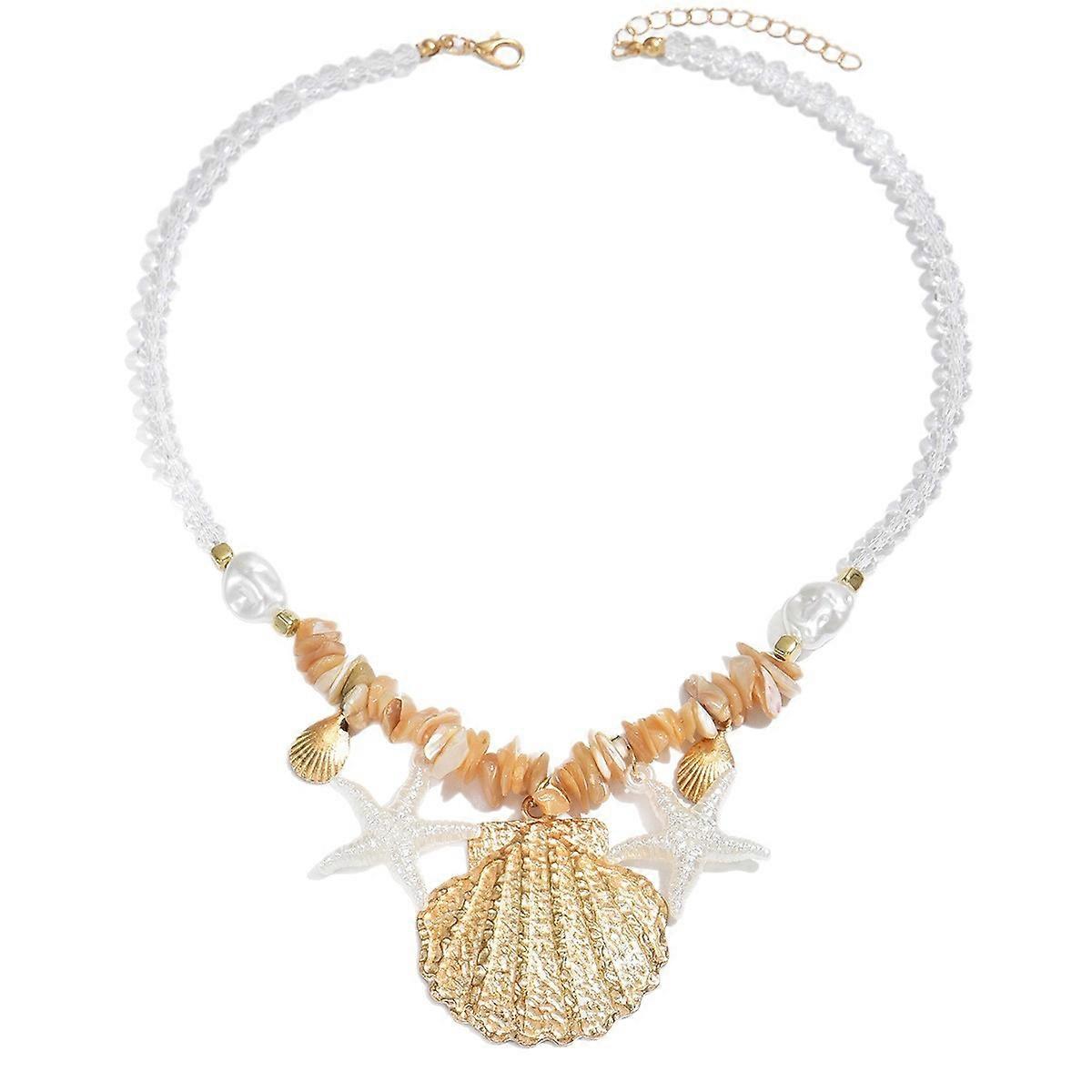 Necklace, Bohemian Shell Pendant Ocean Style Starfish Beaded Cord Chain Women's Unique Design