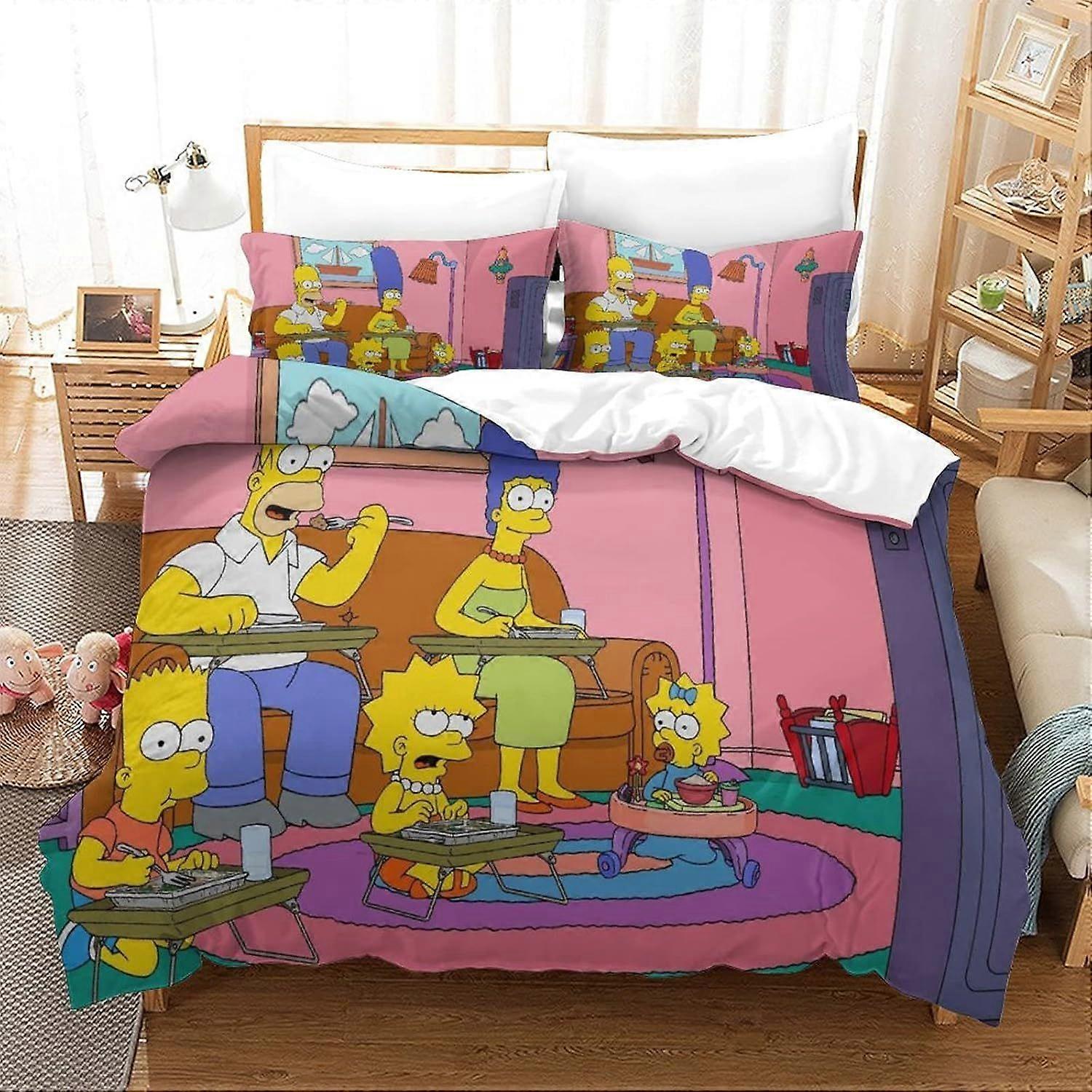 Duvet Cover Set Bedding Set 3 Pieces Set Ultra Soft Microfiber Polyester Comforter Cover 3D Simpson Printing Theme Quilt Cover with Zipper Closure Eas