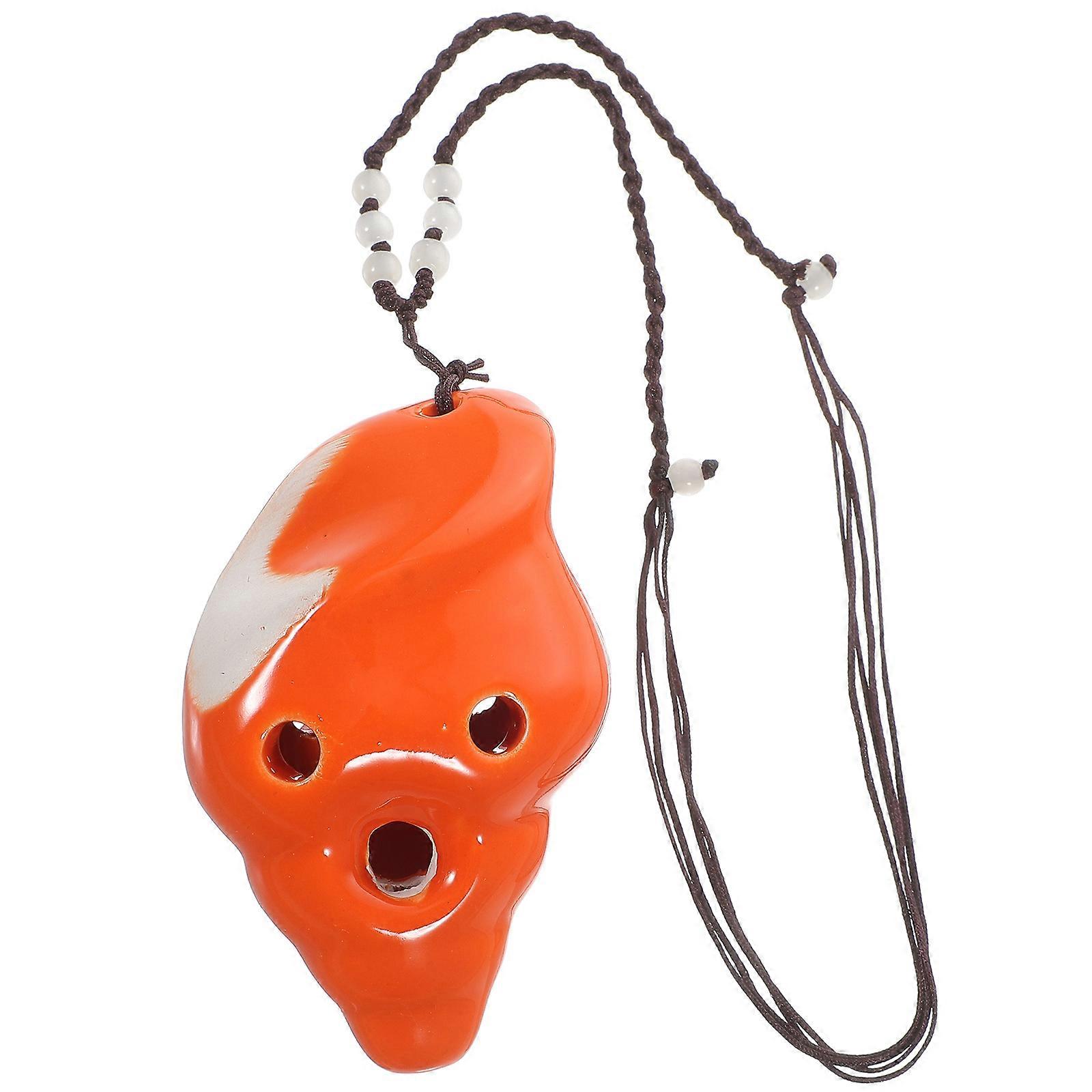 Ceramic 6-Hole Ocarina for Wind Instrument Learners 4Pcs Orange Set