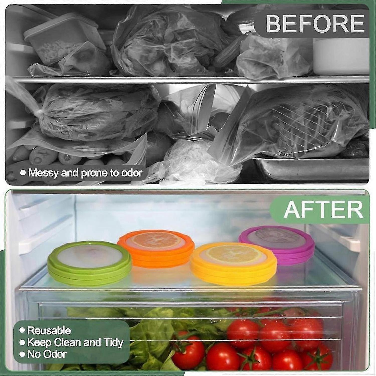 4 Boîtes De Conservation En Silicone Pour Fruits Et Légumes - Hermétiques, Réutilisables - Couleurs Vert, Marron, Rouge, Jaune - 5