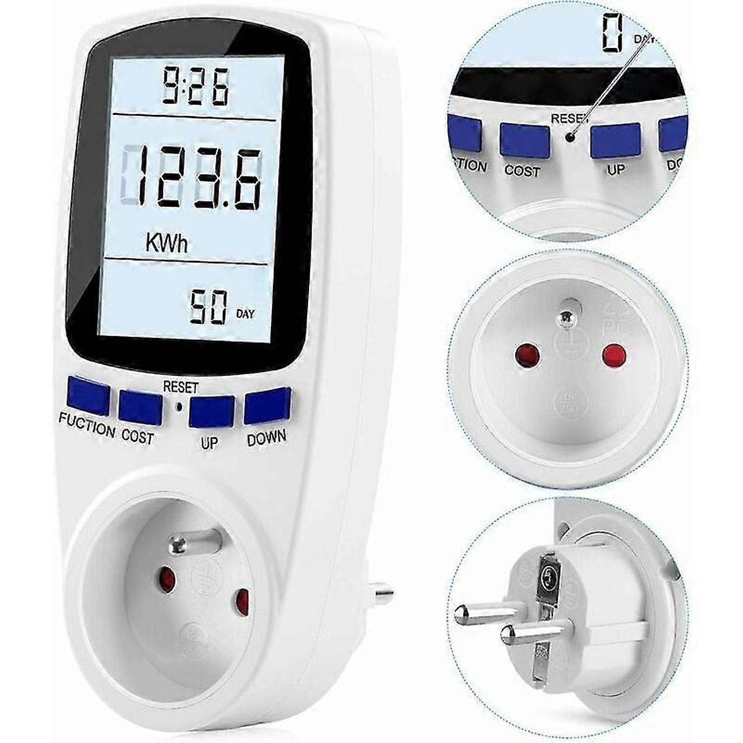AC 185V 264V Energy Meter Power Consumption Meter, Electricity Usage Monitor Socket with LCD Display (Single Tariff),15773mm
