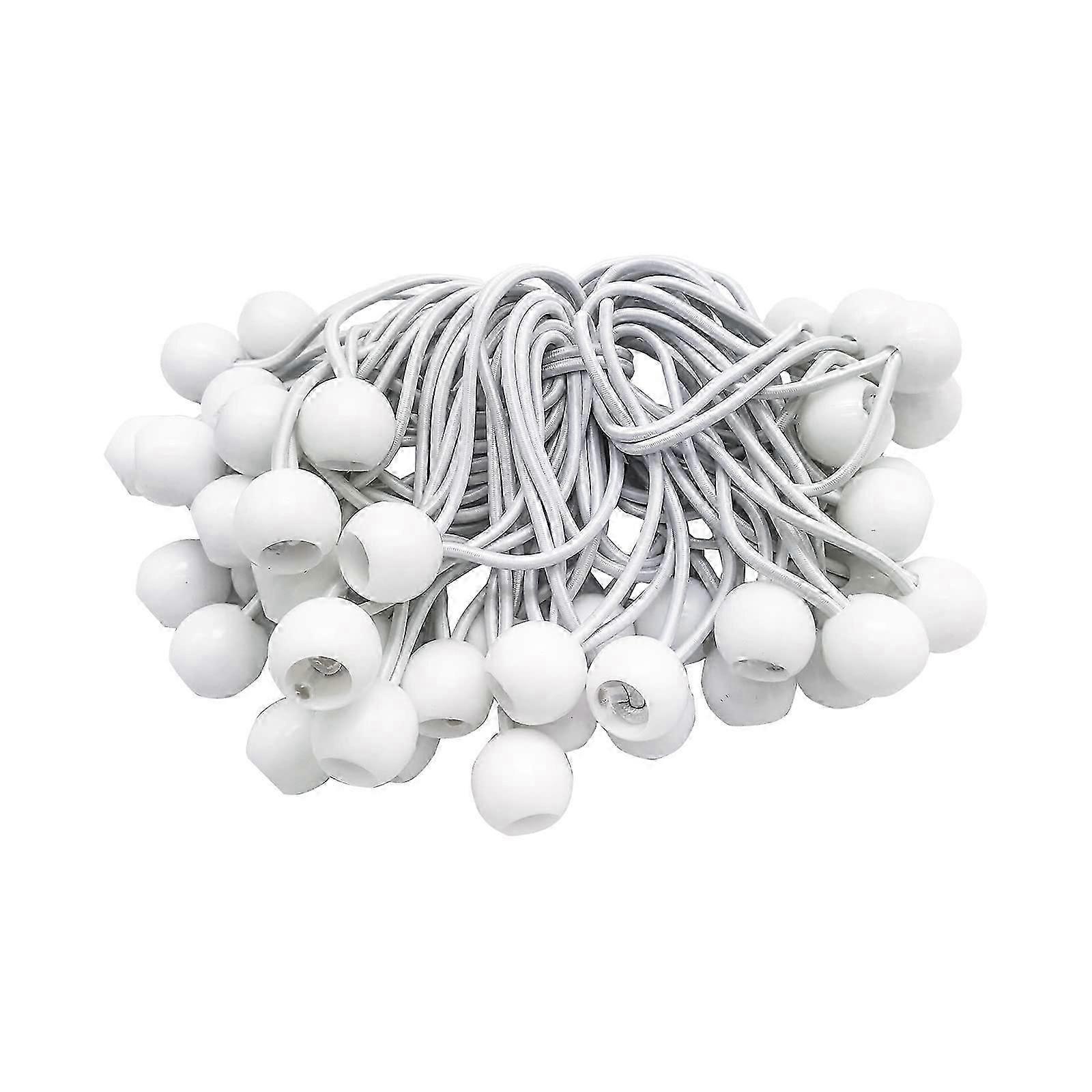 50 Pcs Tarpaulin Tensioners with Ball, 15 cm White Rubber Tensioner Expander Sling Rubber Loops for Tents Tarpaulins Banners
