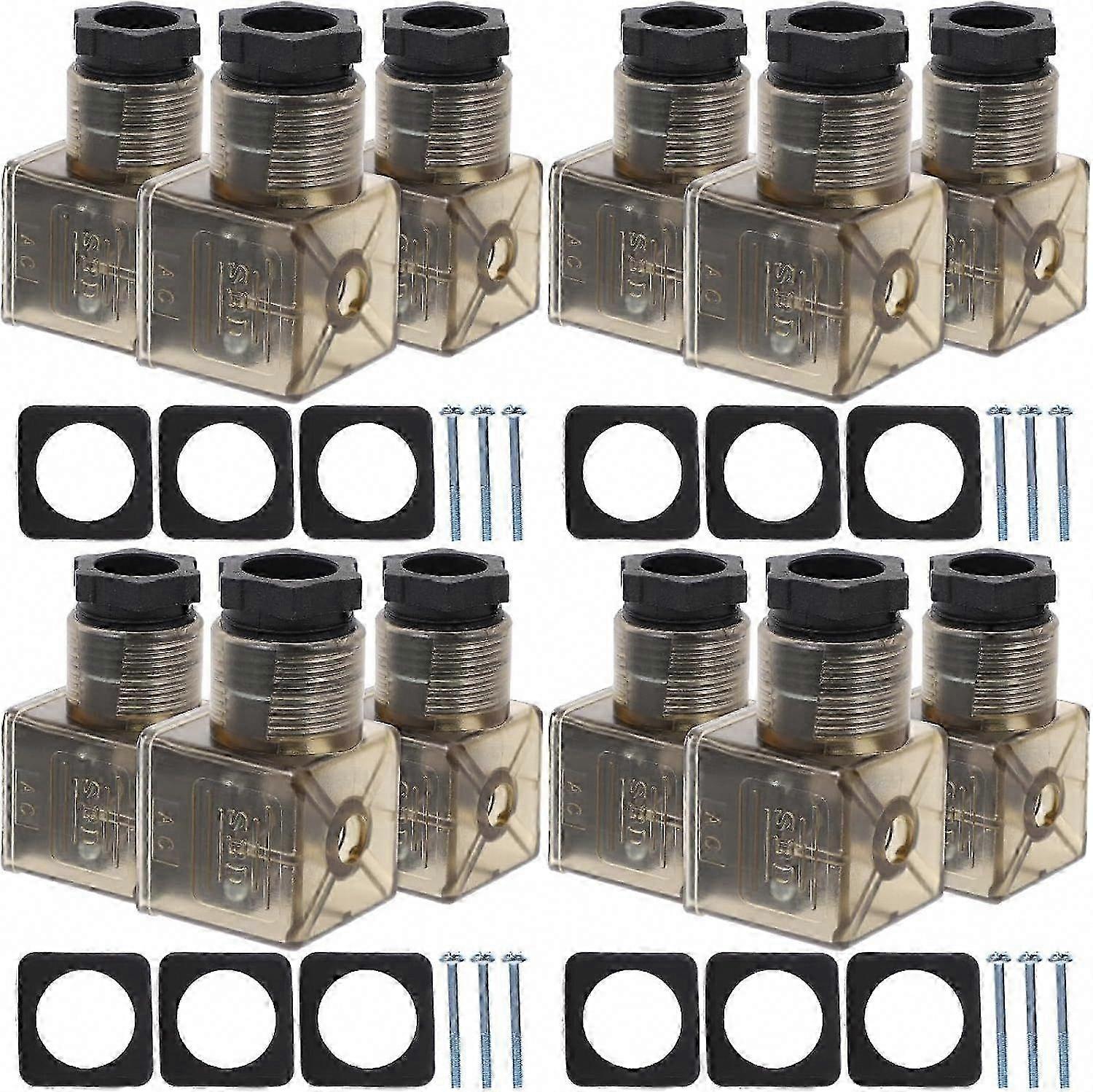 12 Pcs DIN 43650 Type A 3-Prong Sole Valve Connectors with Indicator Light