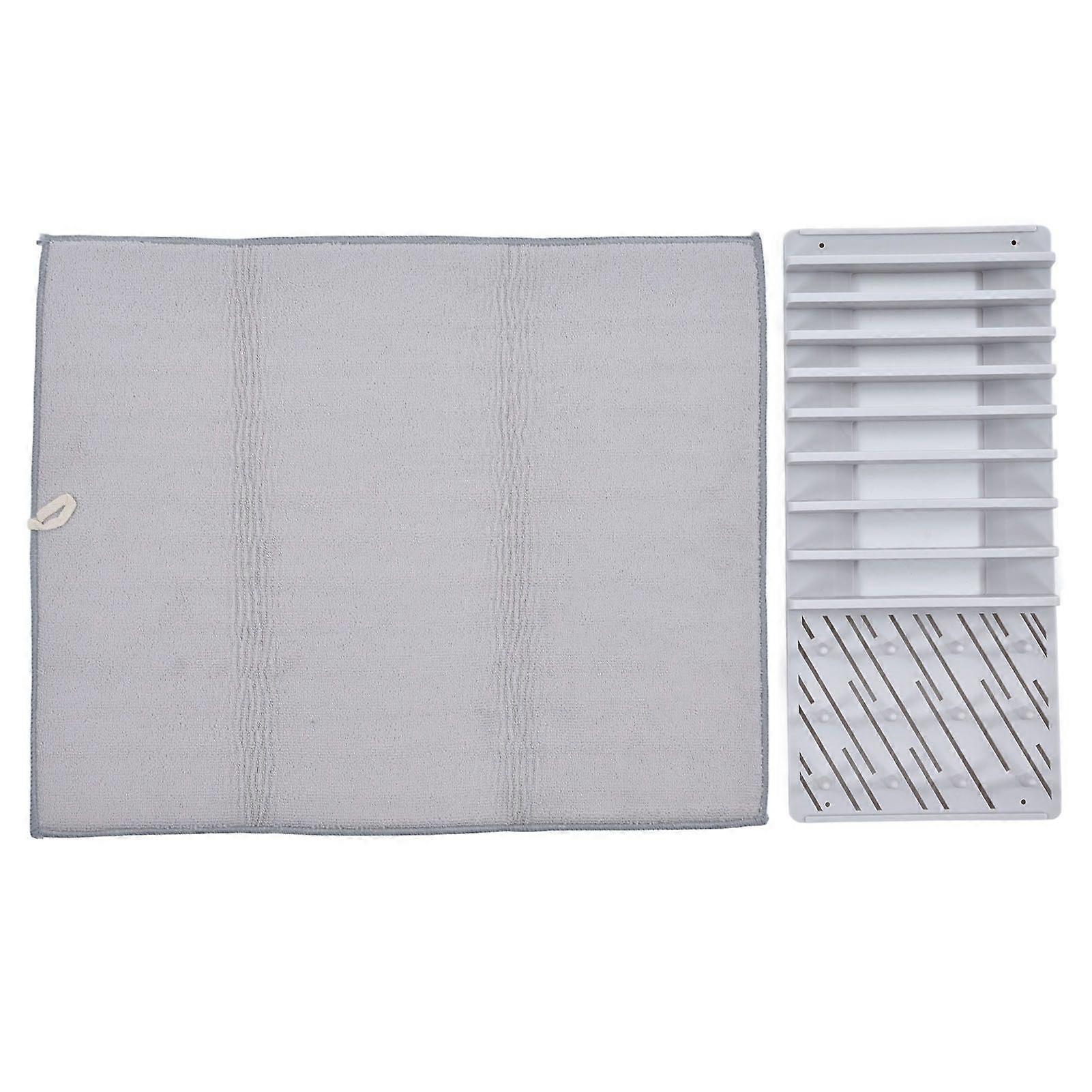 Dish Drying Mat with Rack Water Absorption Folding Design Dish Drying Rack with Mat for Kitchen