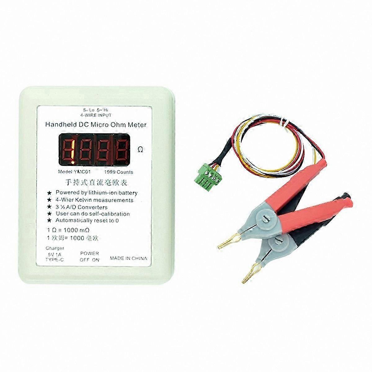 Rechargeable Handheld Low Resistance DC Milliohmmeter with Four-Wire Kelvin Measurement 20R Tester Meter